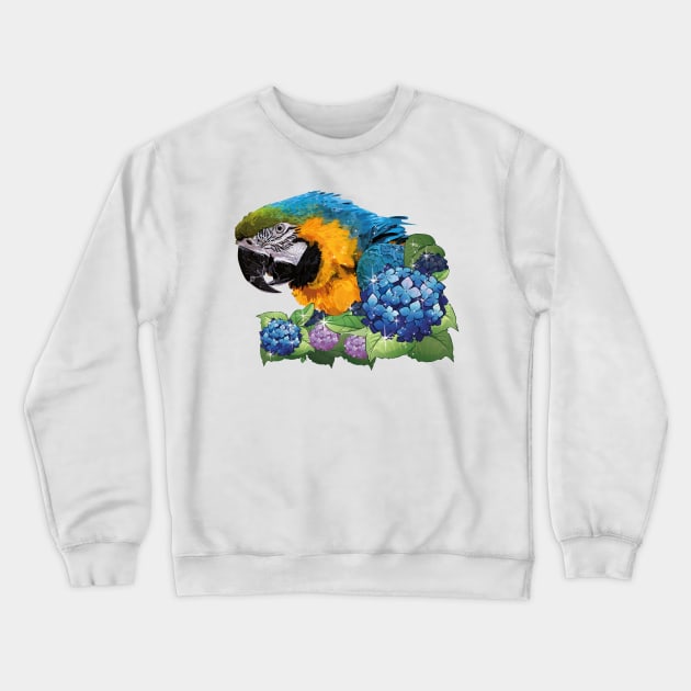 Blue and yellow macaw Crewneck Sweatshirt by obscurite